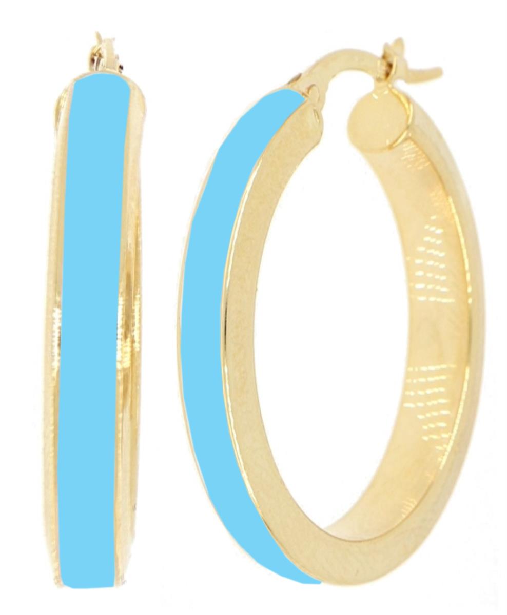 10K Yellow Gold Tiffany Blue Enamel 35x5mm Hoop Earring