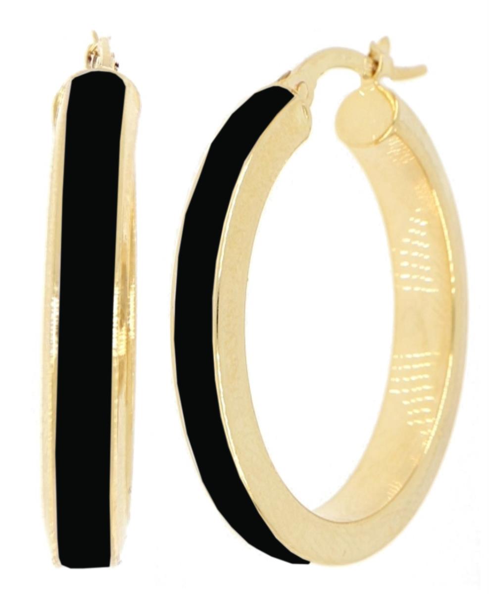 14K Yellow Gold Black Enamel 35x5mm Hoop Earring