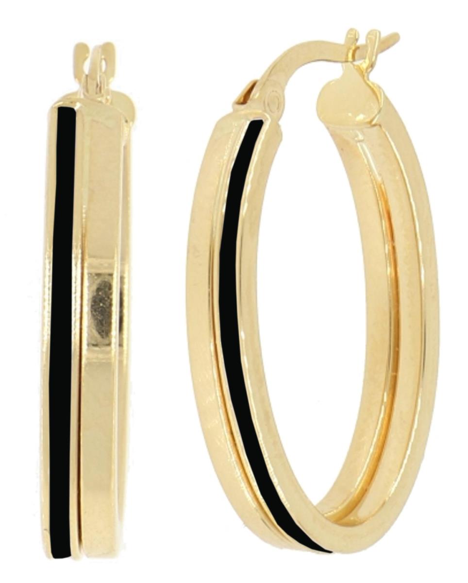 14K Yellow Gold Black Enamel 26x5mm Oval Hoop Earring