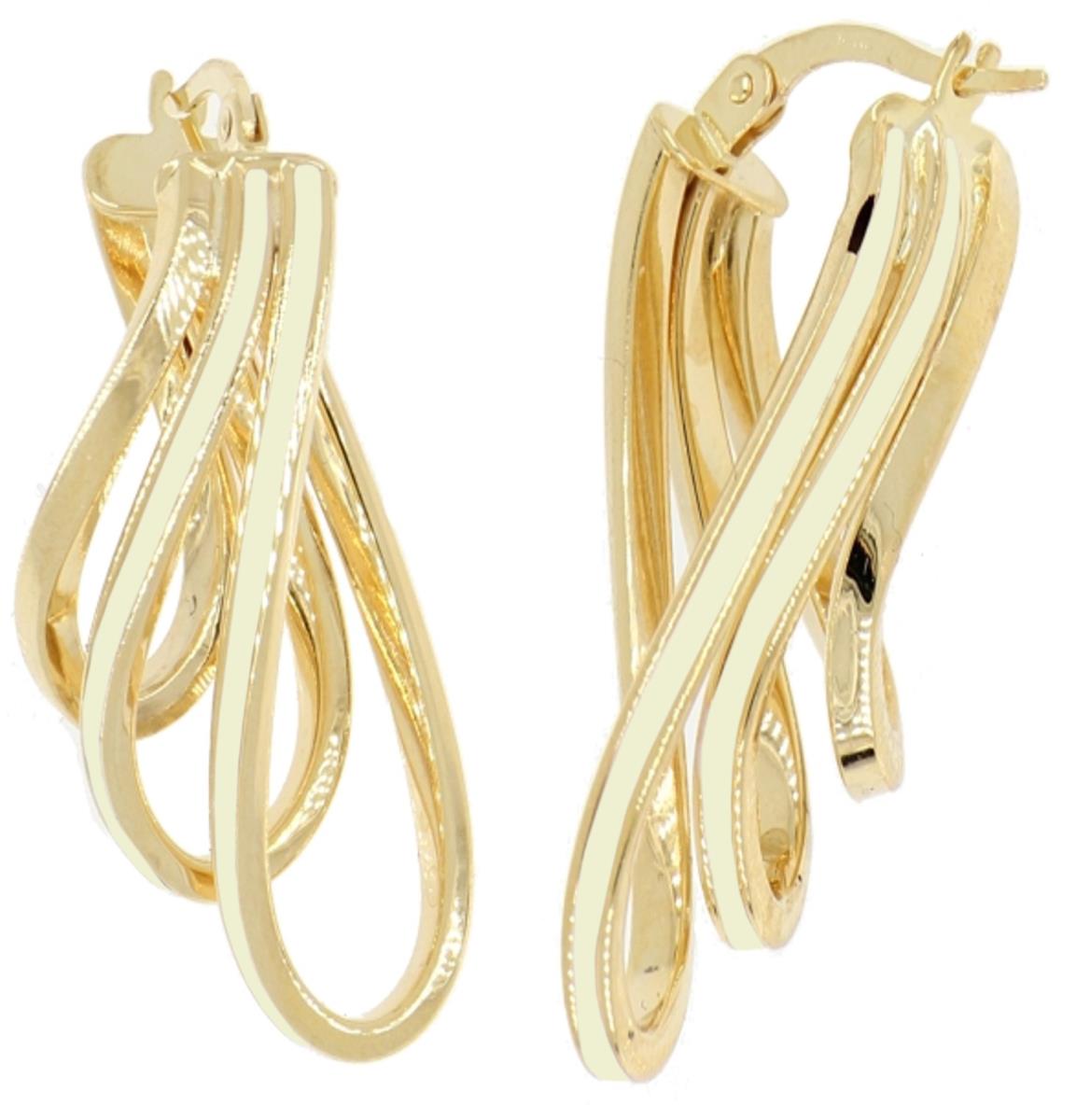 14K Yellow Gold White Enamel Triple Hoop Earring
