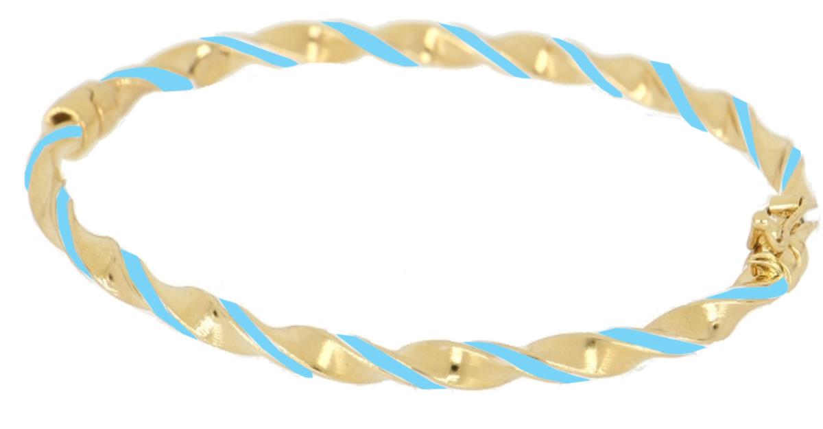 10K Yellow Gold Tiffany Blue Enamel Twist Bangle Bracelet
