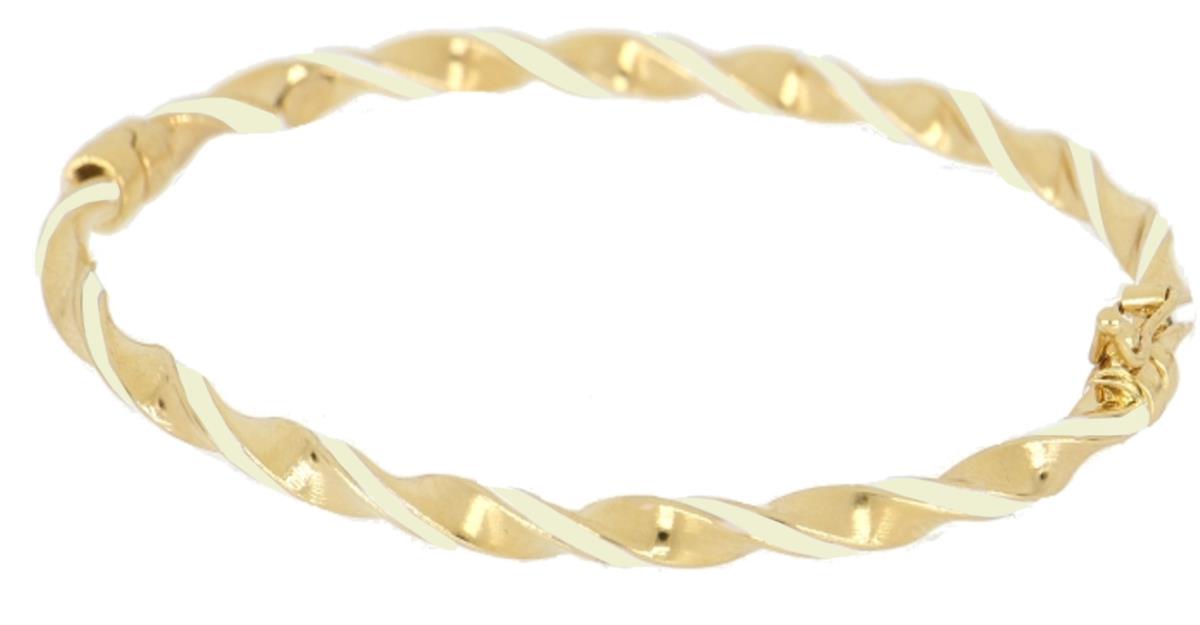 14K Yellow Gold White Enamel Twist Bangle Bracelet
