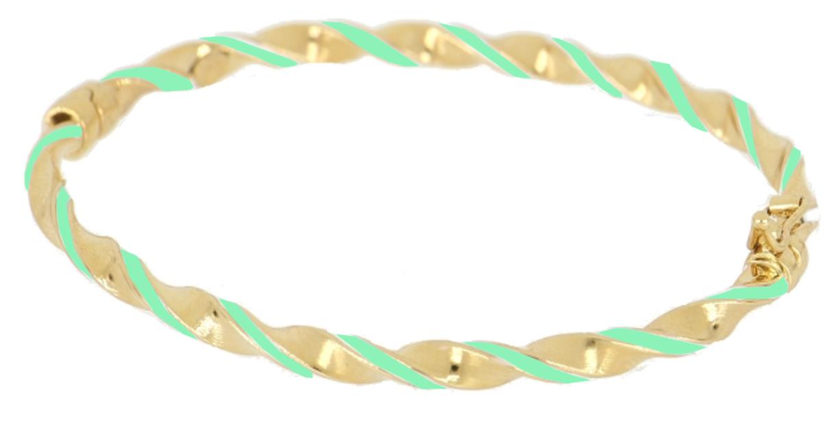 14K Yellow Gold Seafoam Green Enamel Twist Bangle Bracelet