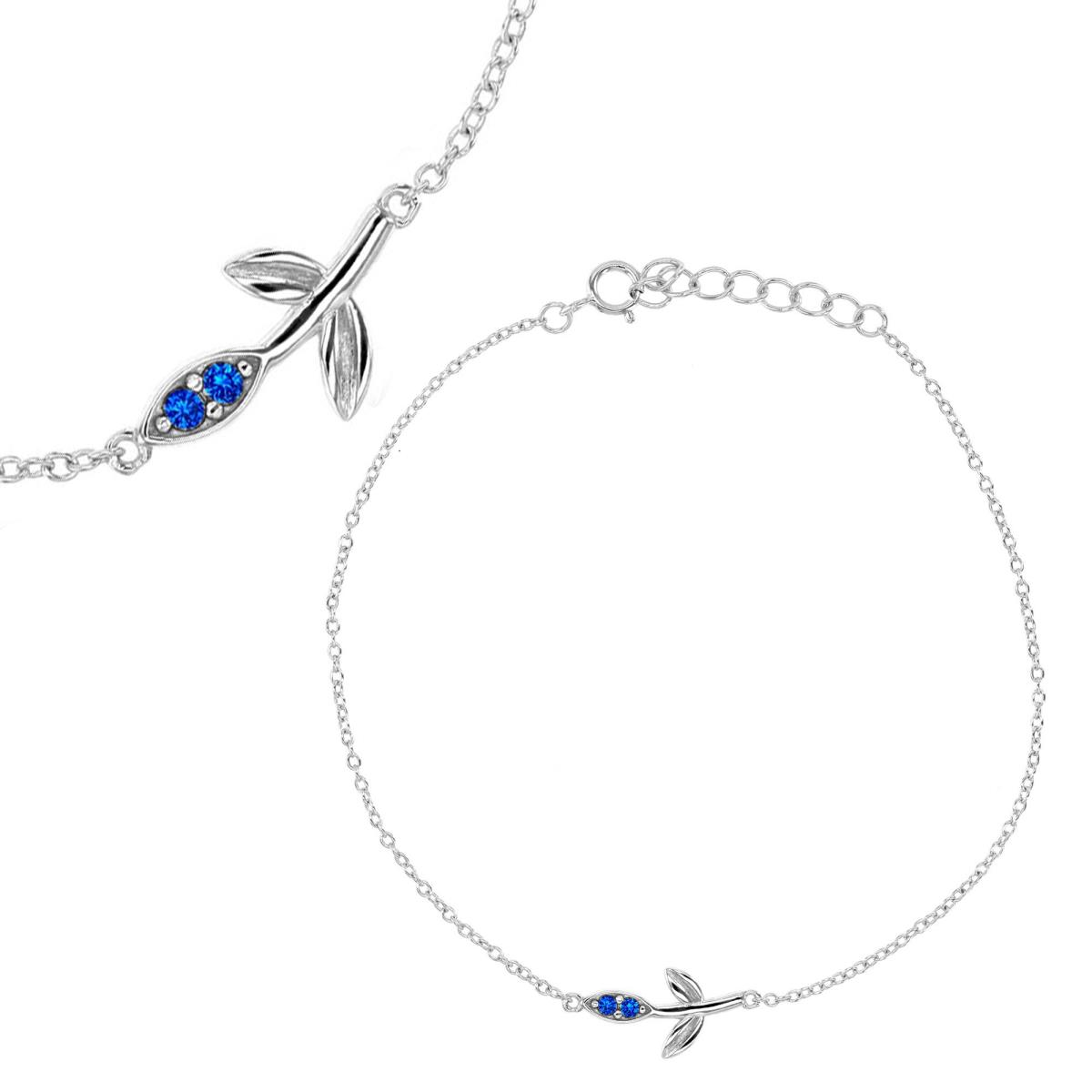 Sterling Silver Rhodium 17X7.5MM Flower  #113 Blue Sapphire Flower 7+1" Bracelet