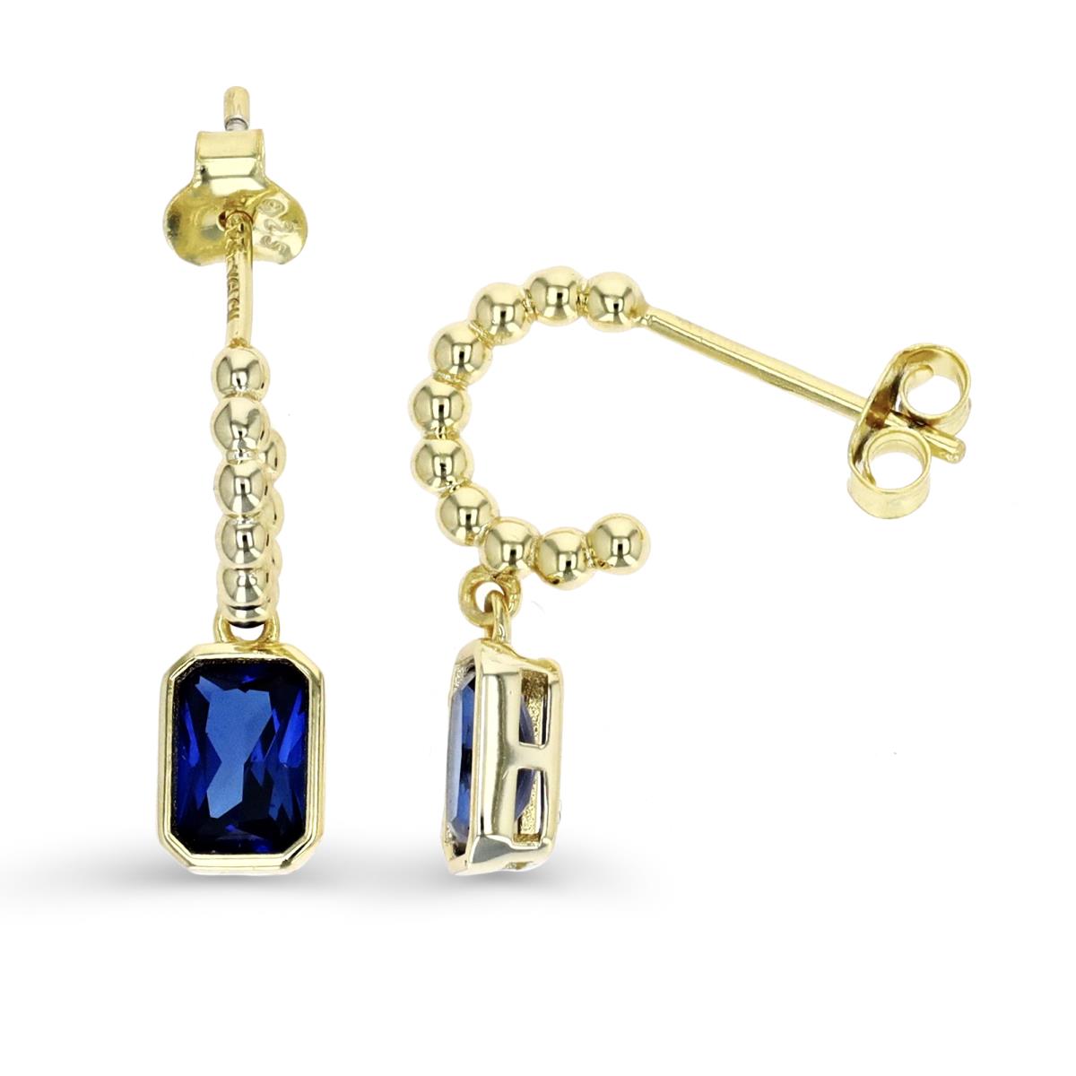 Sterling Silver Yellow 1 Micron 18X5MM Emerald Cut Solitaire Blue CZ Dangling Earring