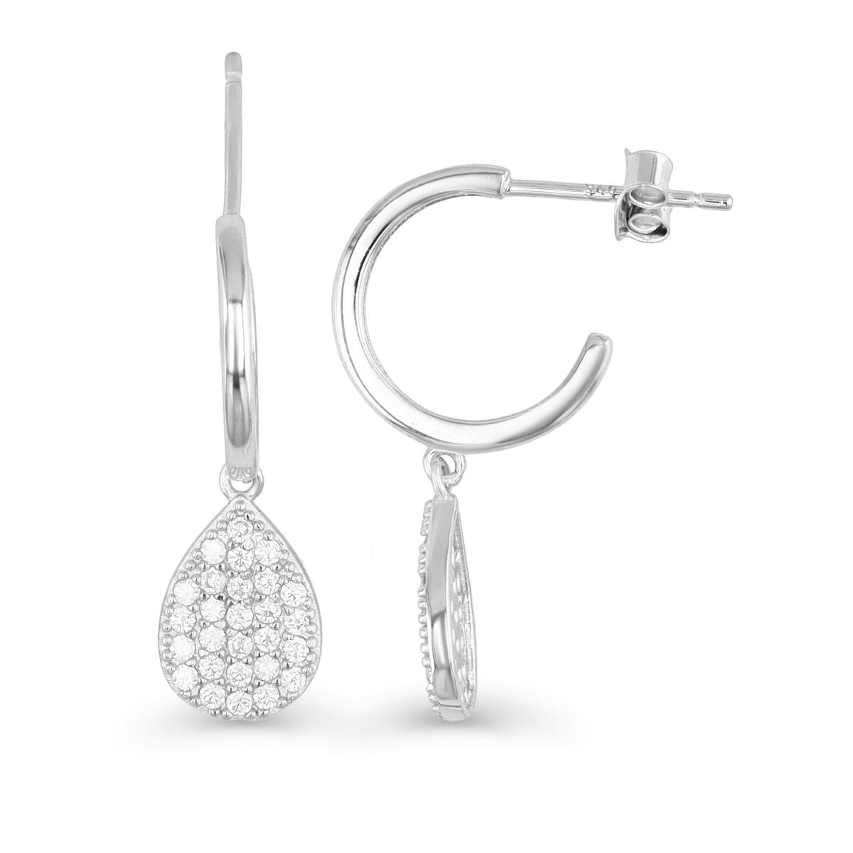 Sterling Silver Rhodium 26X8MM Micropave White CZ Pear  Dangling Earring