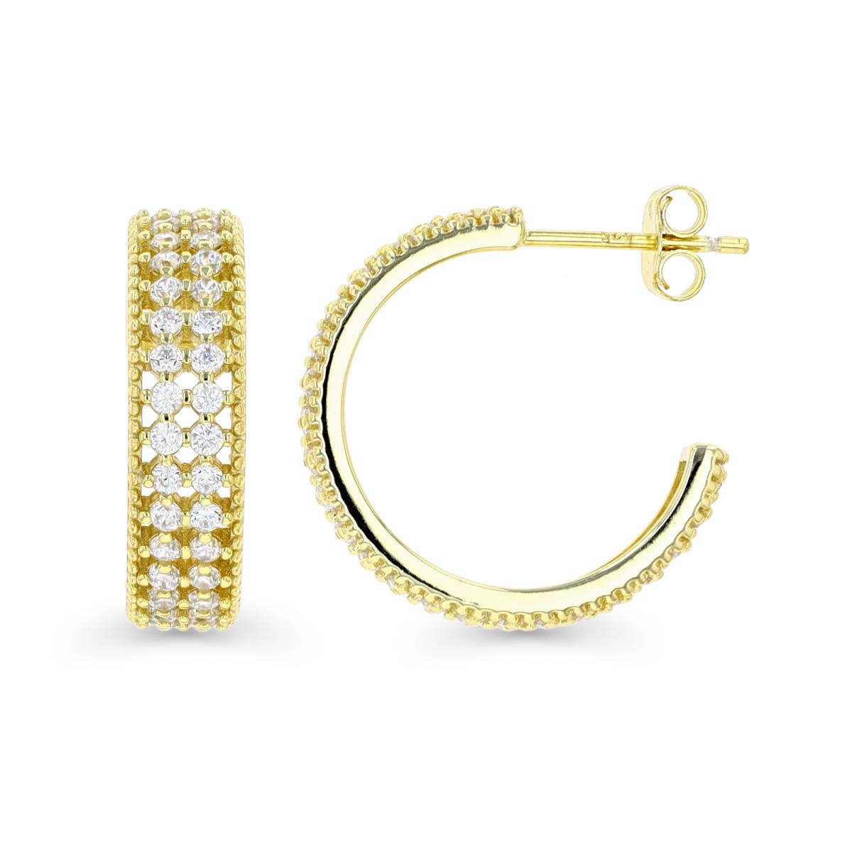 Sterling Silver Yellow 1 Micron 20X5MM Pave White CZ Open Hoop Earring