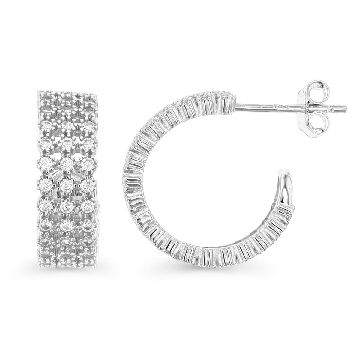 Sterling Silver Rhodium 16X5MM Pave White CZ Milgraine Open Hoop Earring
