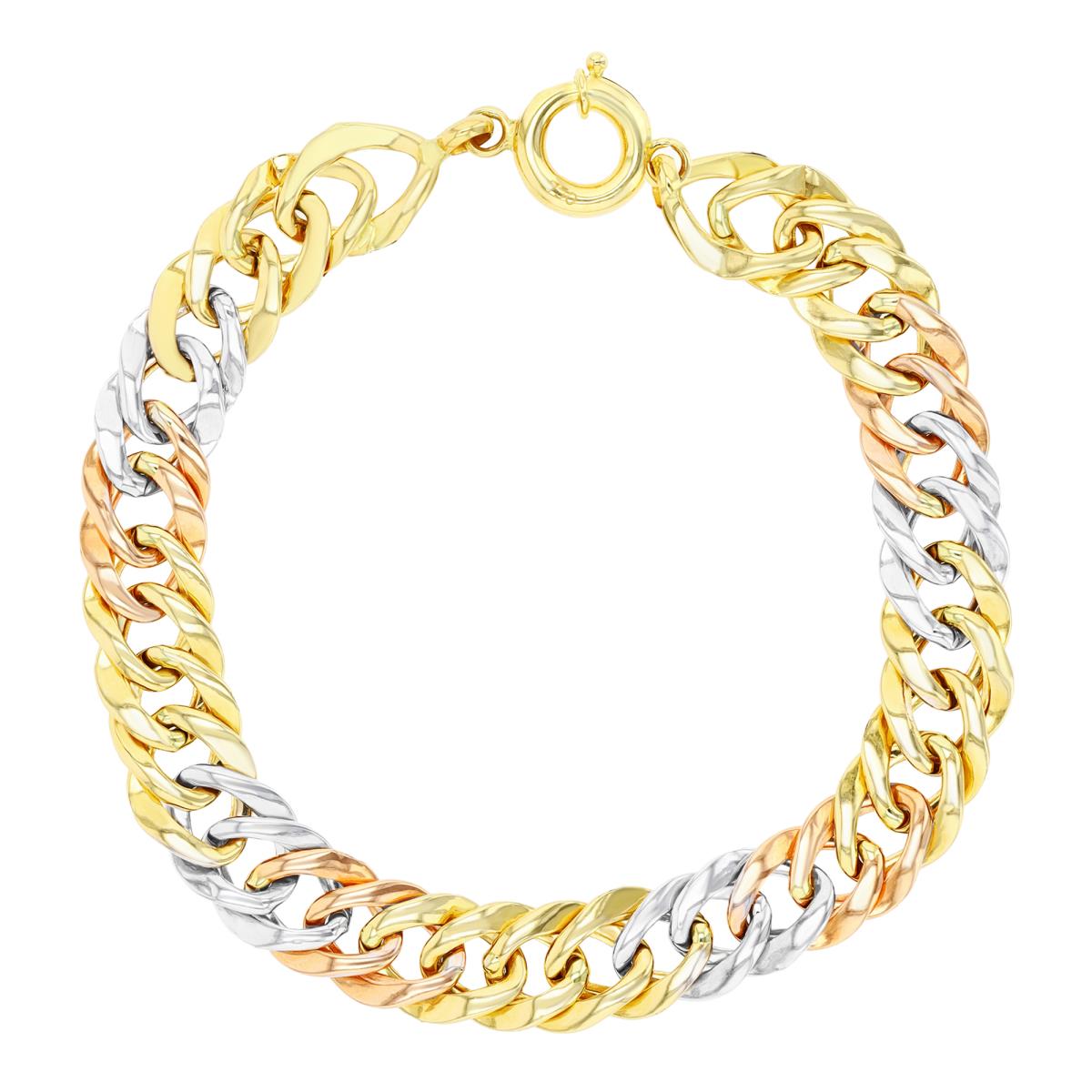 14K Tri-Color Gold Hollow Curb 7.5" Chain