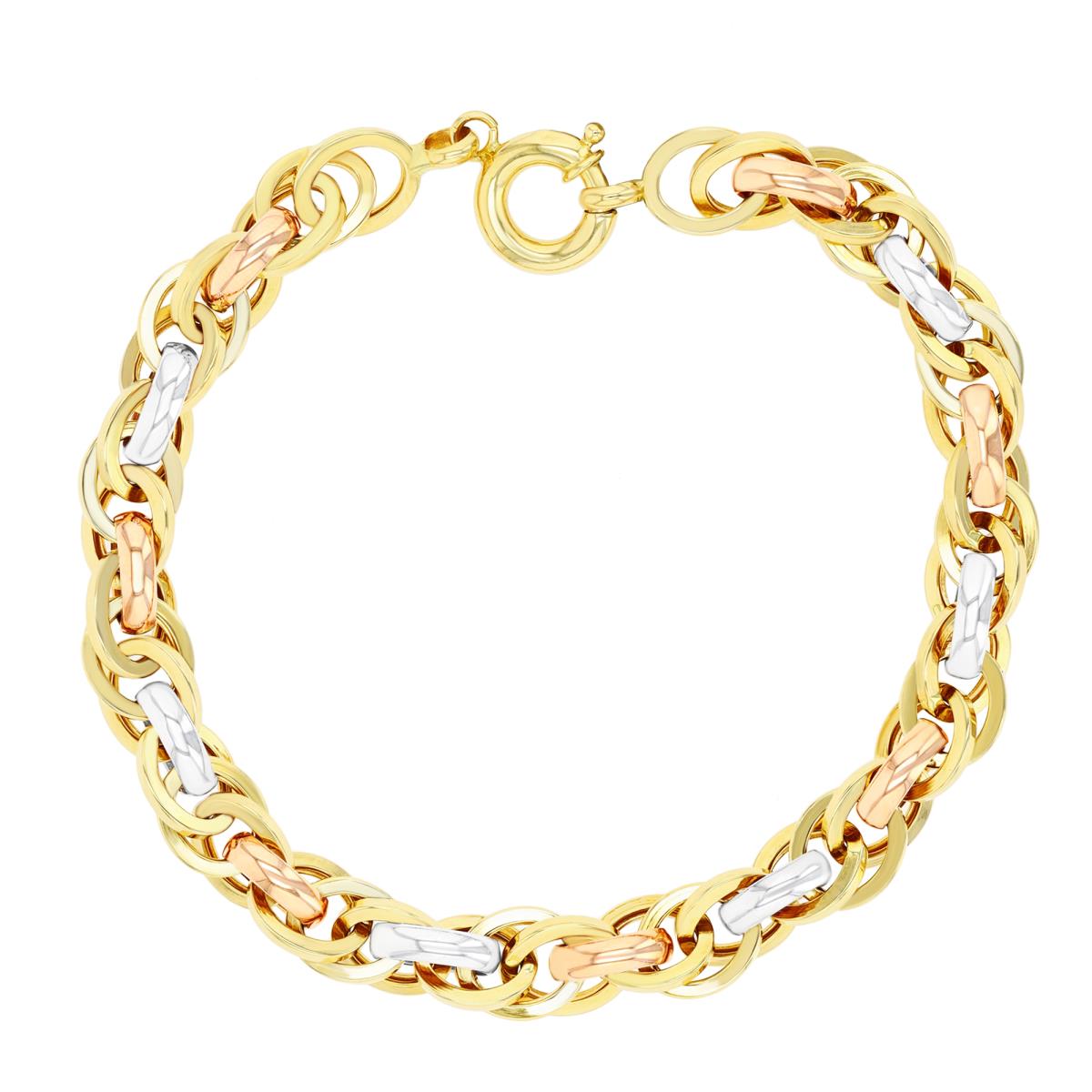 14K Tri-Color Gold Hollow Rope 7.25" Chain Bracelet