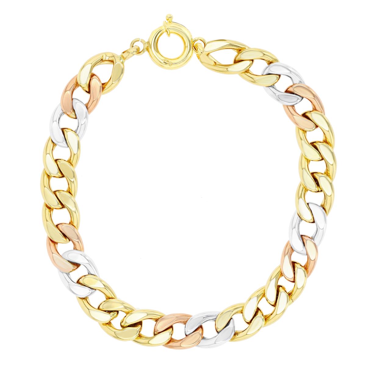 14K Tri-Color Gold Hollow Cuban 7" Chain Bracelet