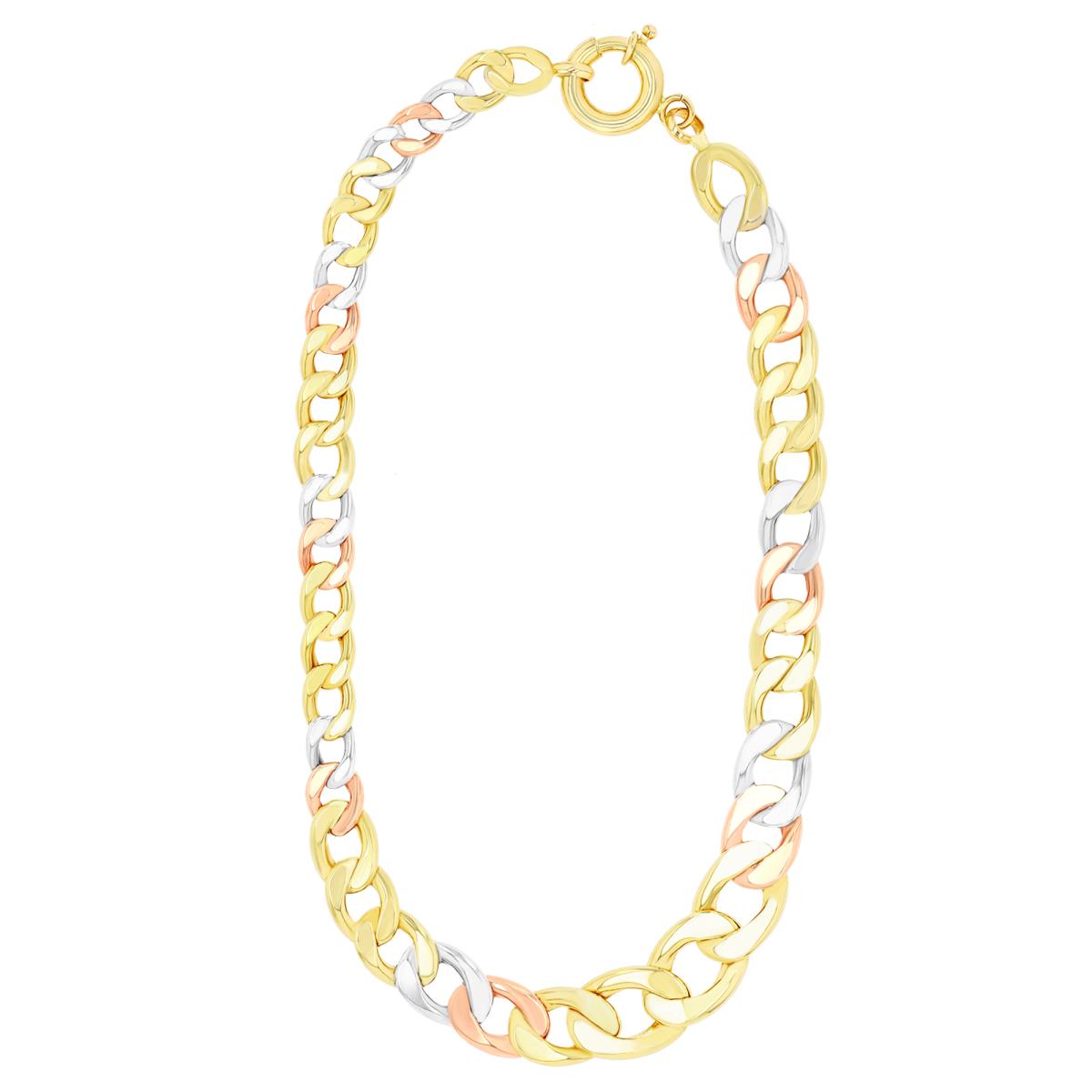 14K Tri-Color Gold Graduated Curb 7" Chain Bracelet