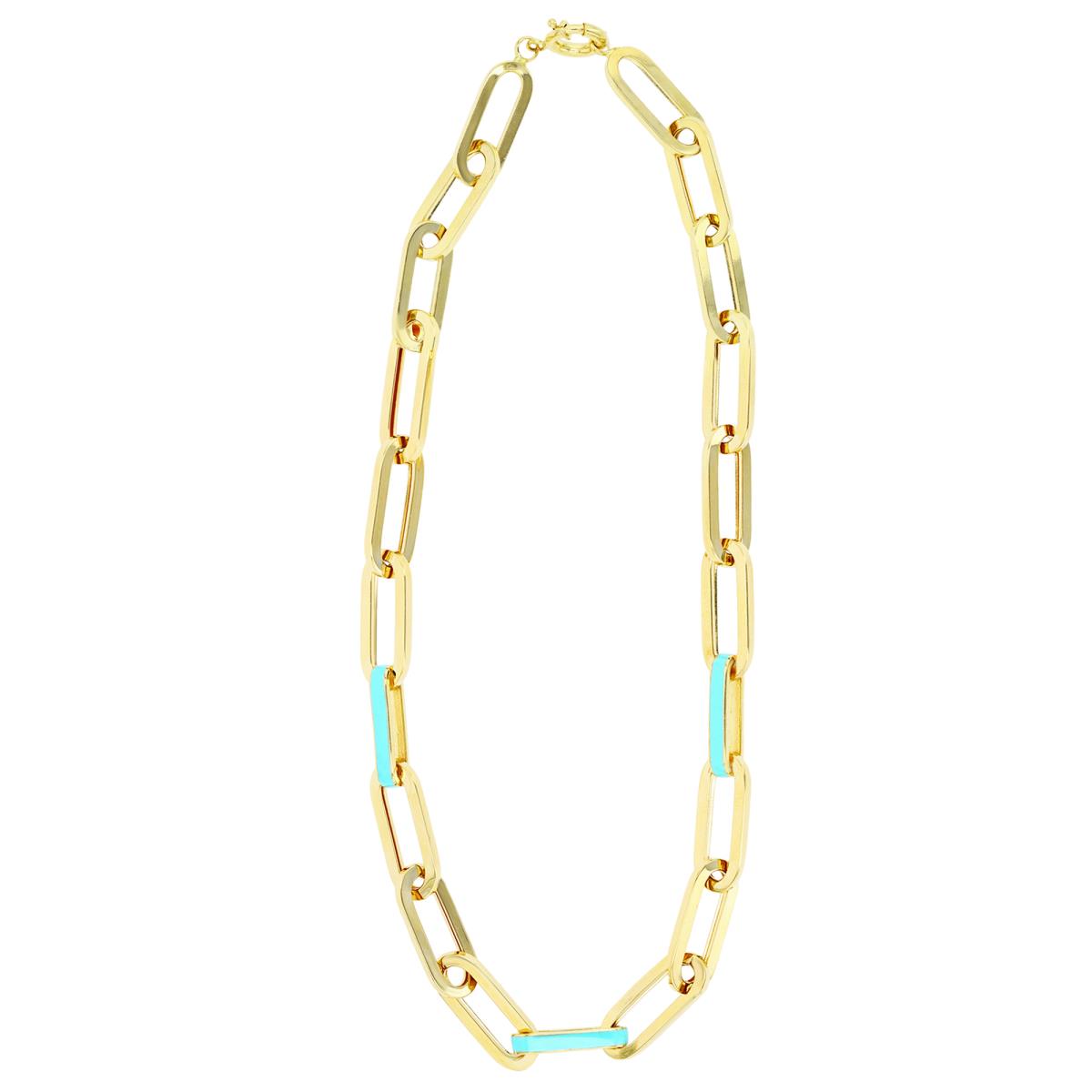 14K Yellow Gold Turquoise Enamel Paperclip 17" Chain
