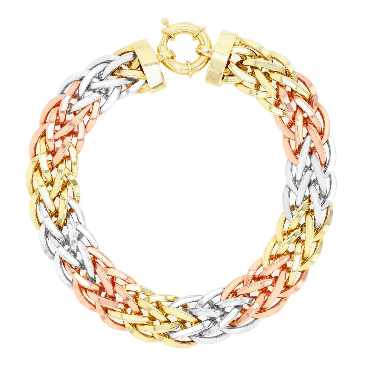 14K Tri-Color Gold Braided 11mm 7" Bracelet