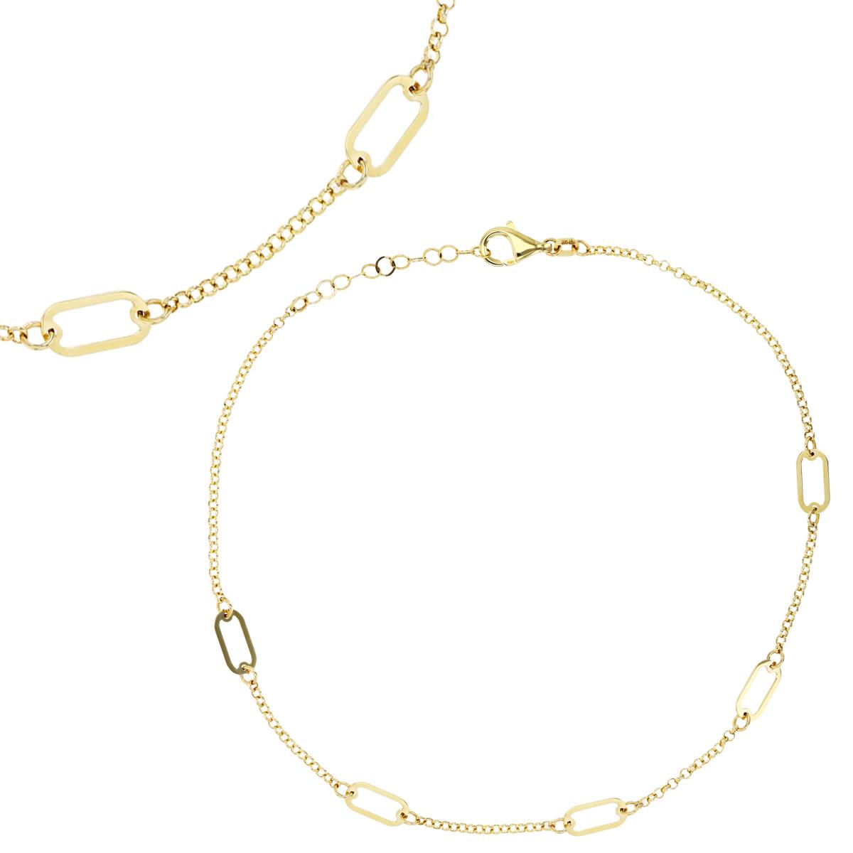 14K Yellow Gold Rollo and Paperclip 10"+1" Chain Anklet