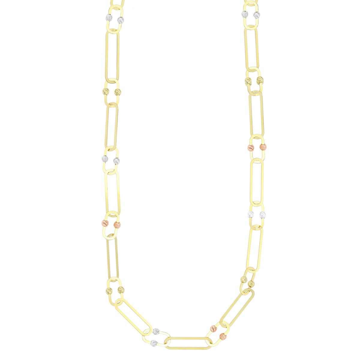 14K Tri-Color Gold Alternating DC Bead Paperclip 17" Chain Necklace