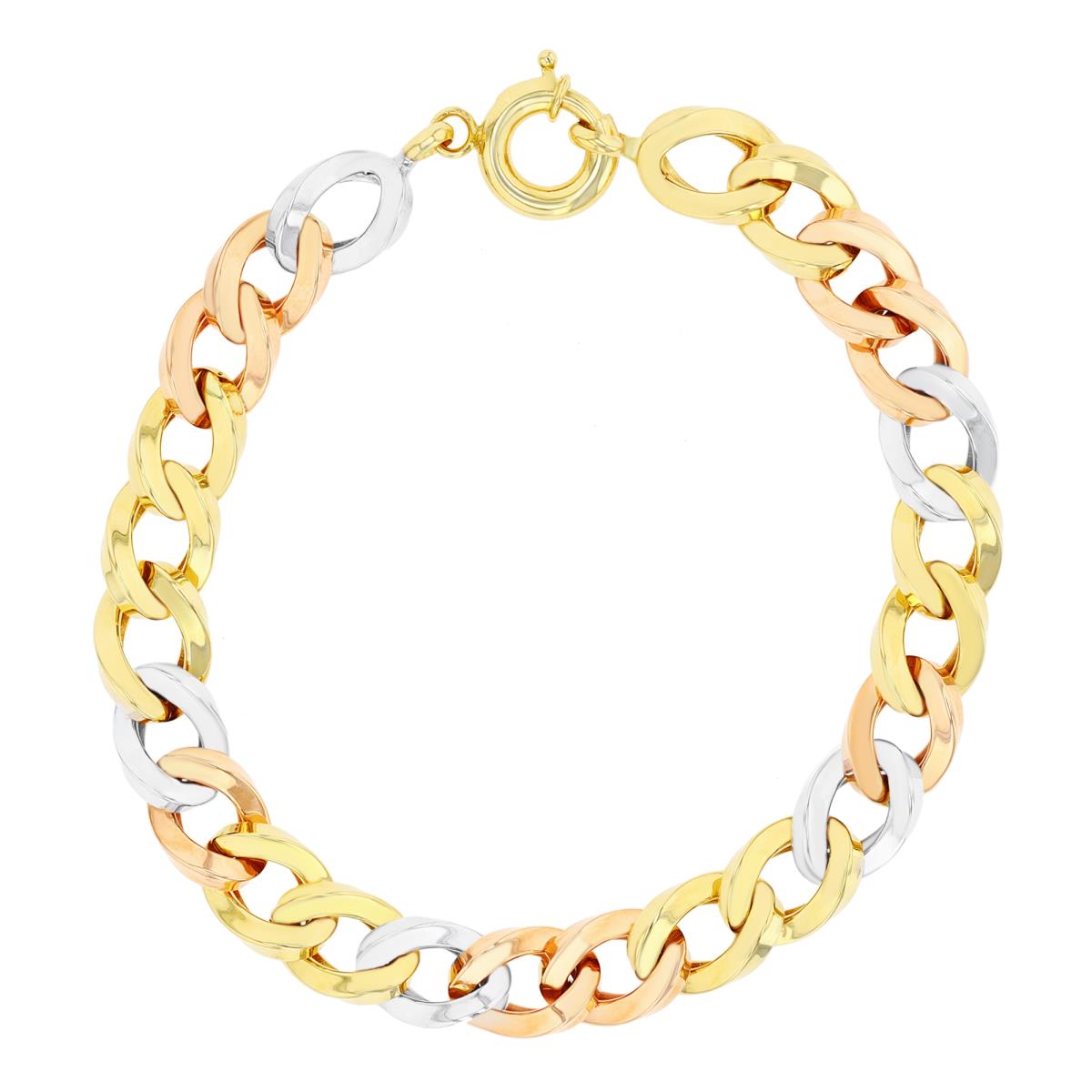 14K Tri-Color Gold Alternating Curb 7" Chain Bracelet