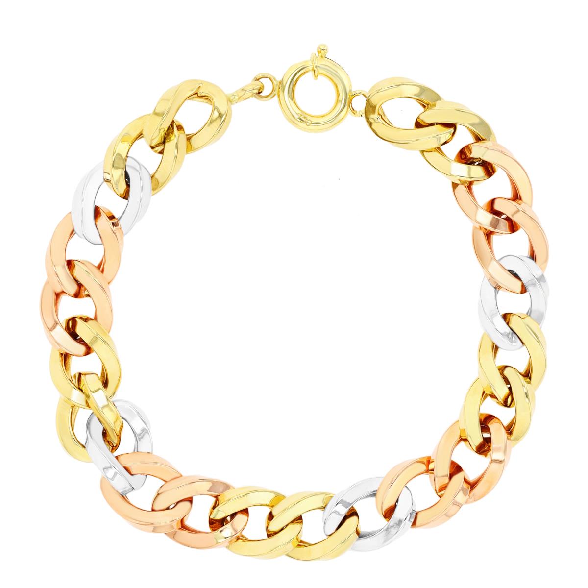 14K Tri-Color Gold Alternating Curb 7.5" Chain