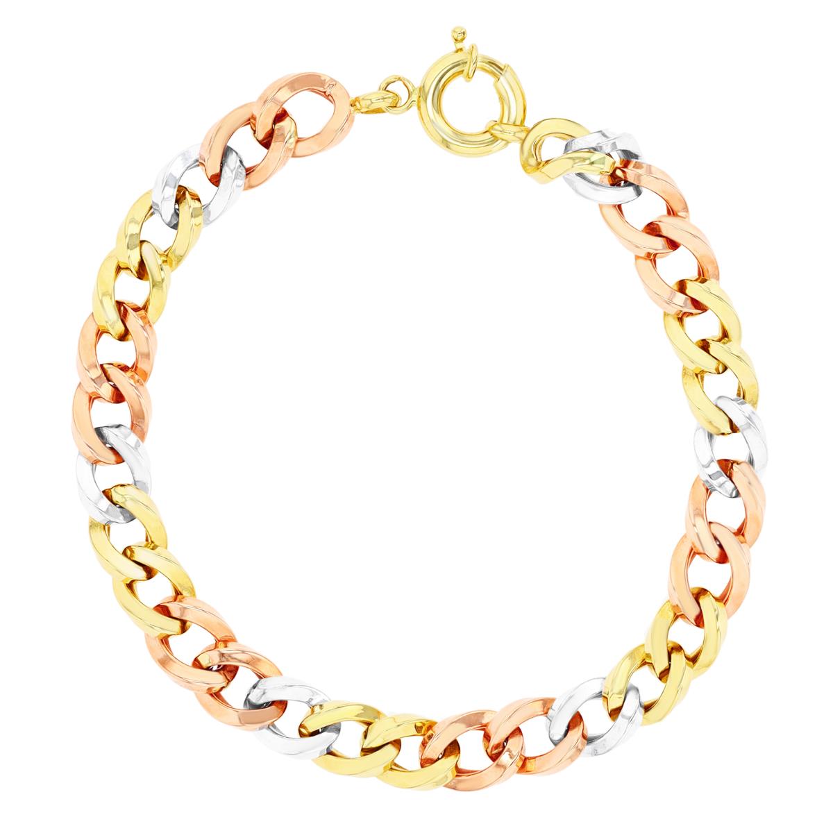 14K Tri-Color Gold Alternating Curb 7.5" Chain Bracelet