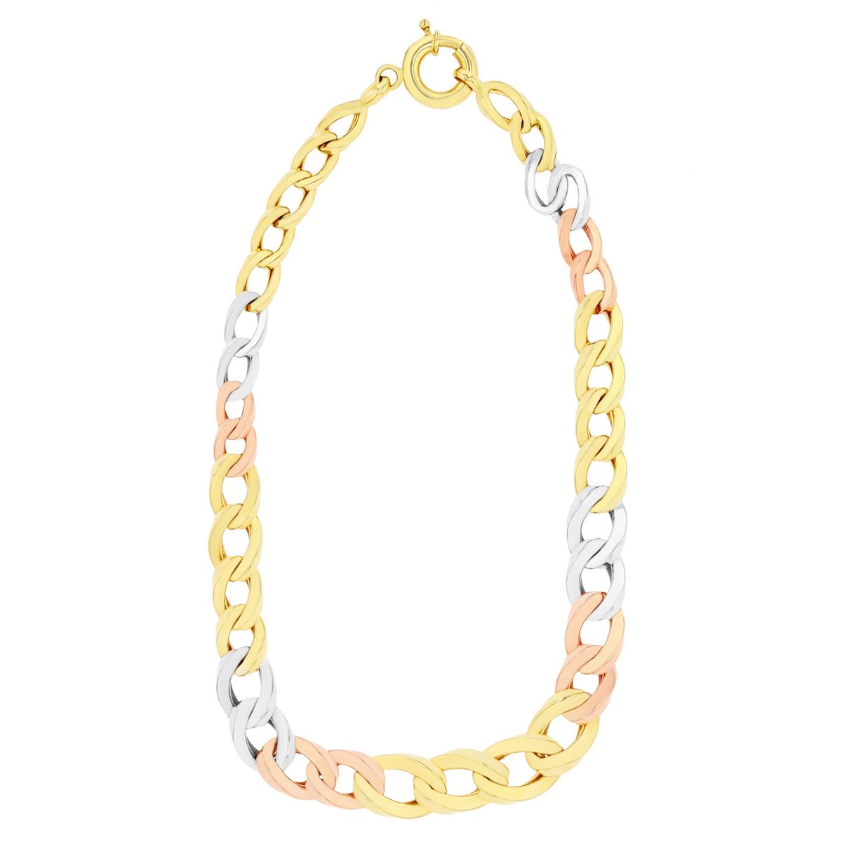 14K Tri-Color Gold Graduated Curb 7" Chain Bracelet