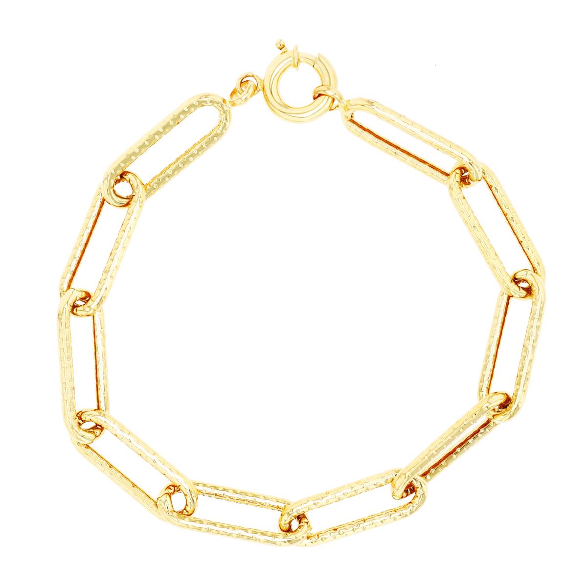 14K Yellow Gold Textured Paperclip 7" Chain Bracelet