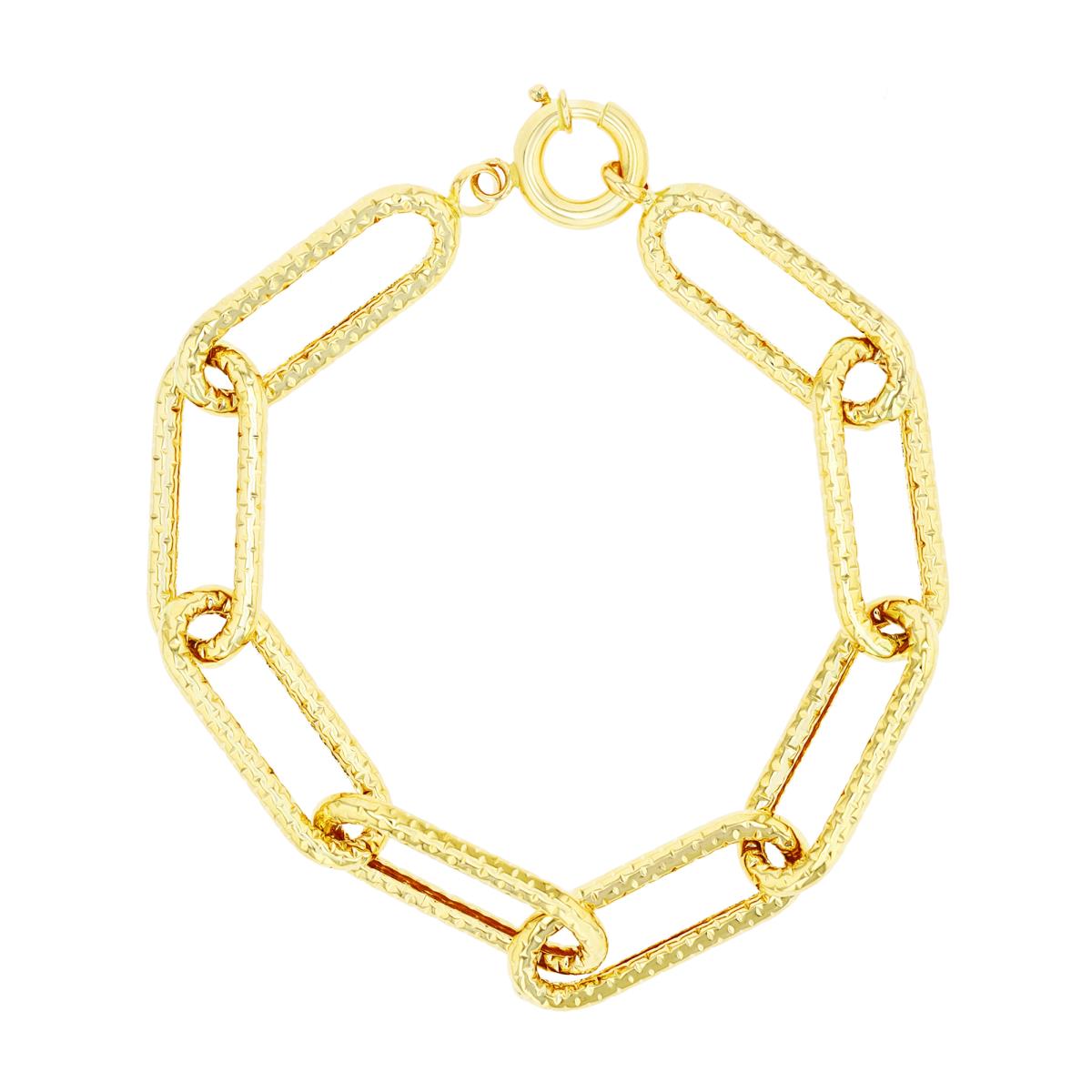 14K Yellow Gold Textured Paperclip 7" Chain Bracelet