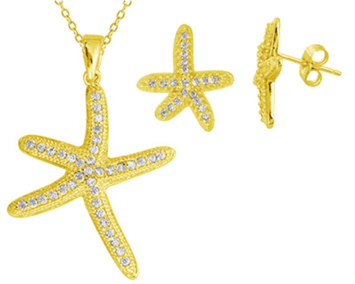 Sterling Silver Yellow 13mmm  Starfish Stud Earring & 18" Necklace