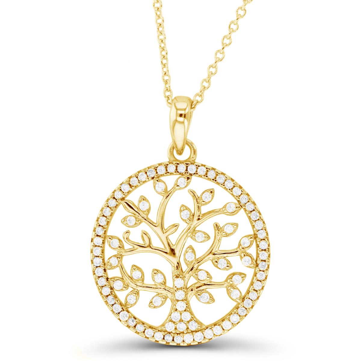 Sterling Silver Yellow Micropave Tree Of Life 16"+2" Necklace