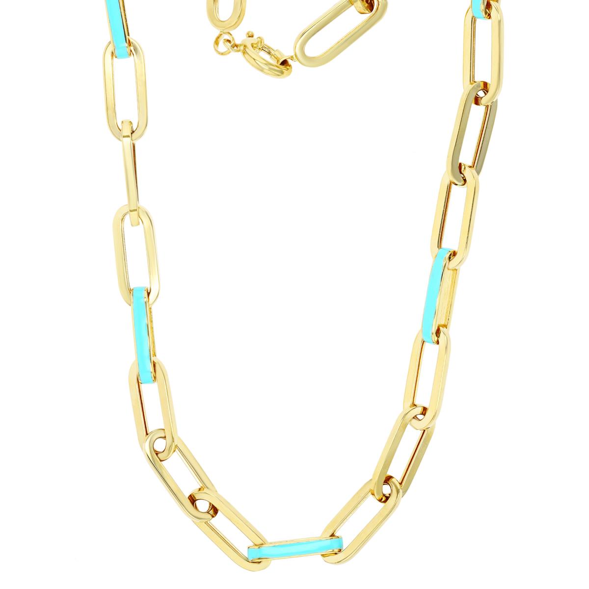 14K Yellow Gold Turquoise Enamel 18x3mm Paperclip 17" Chain Necklace