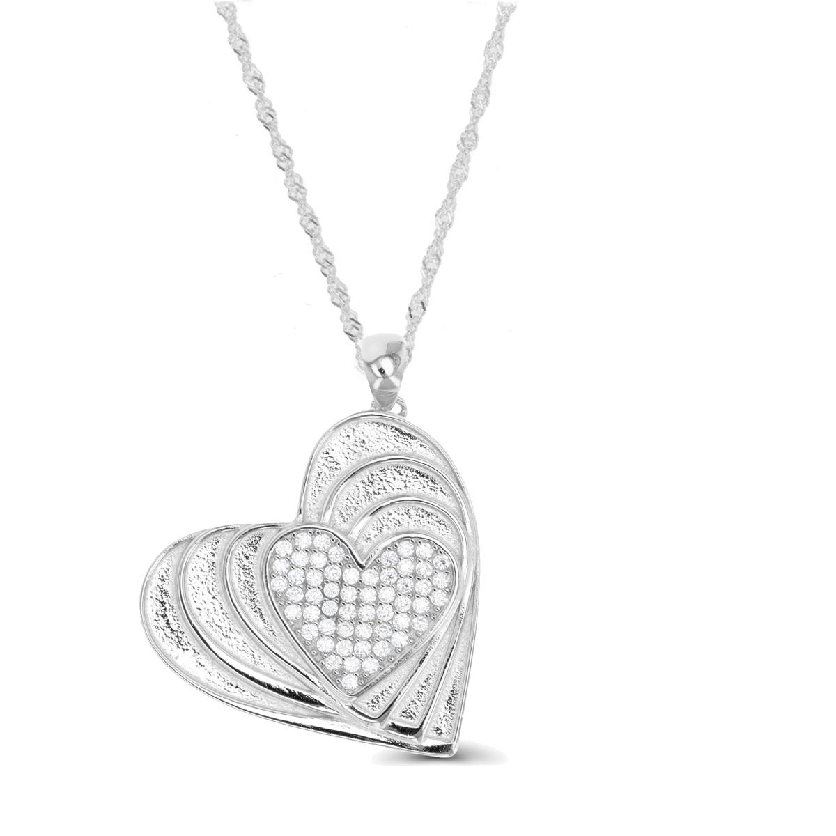 Sterling Silver Rhodium 30X23MM Micropave White CZ Heart Singapore 18+2" Necklace