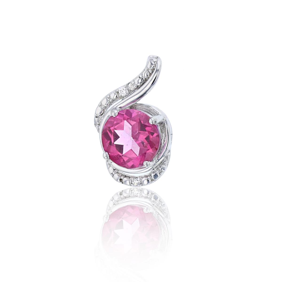 14K White Gold 7mm Rnd Pink CZ Wrapped 18" Necklace