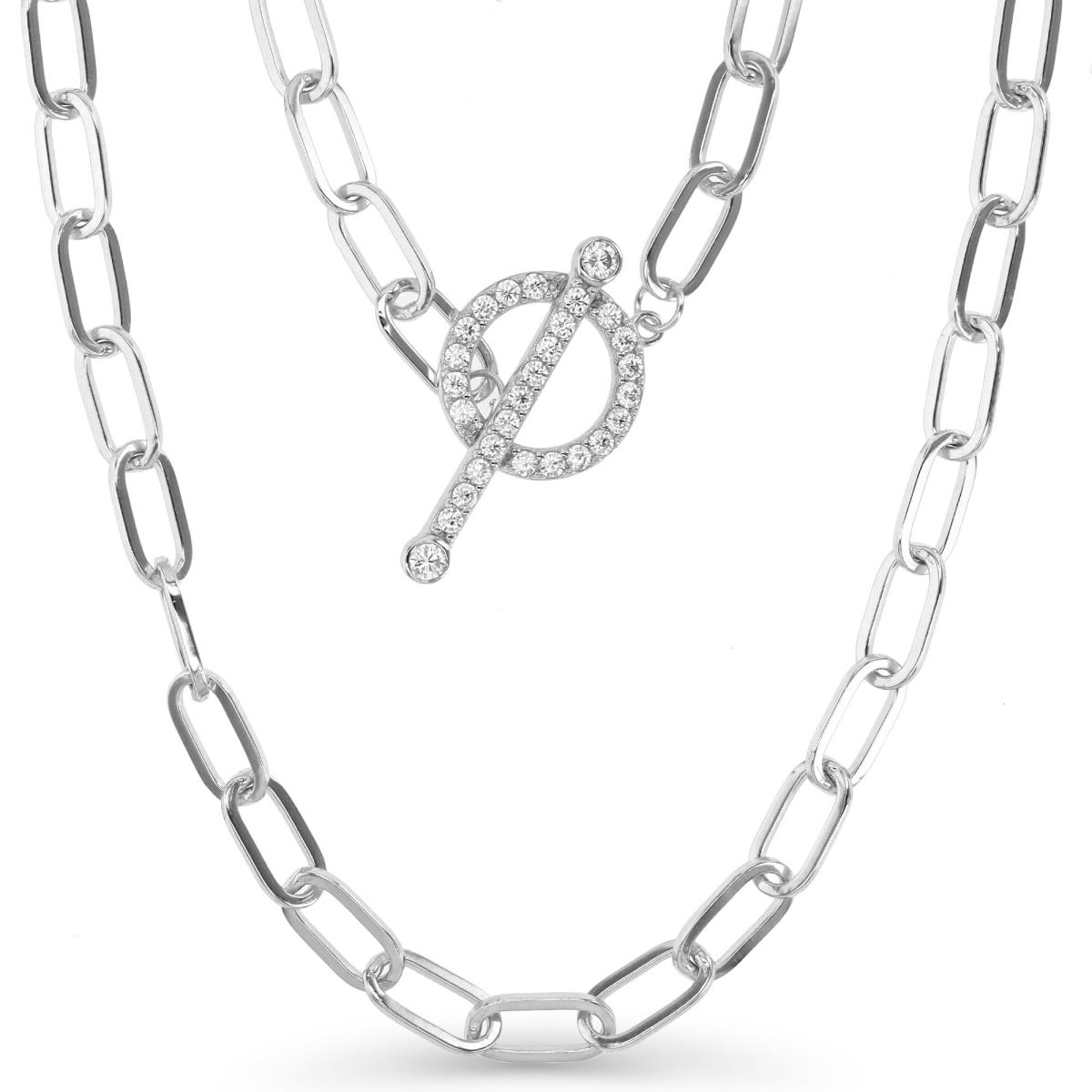 Sterling Silver Rhodium 14MM  Paperclip White CZ 18" Chain Necklace