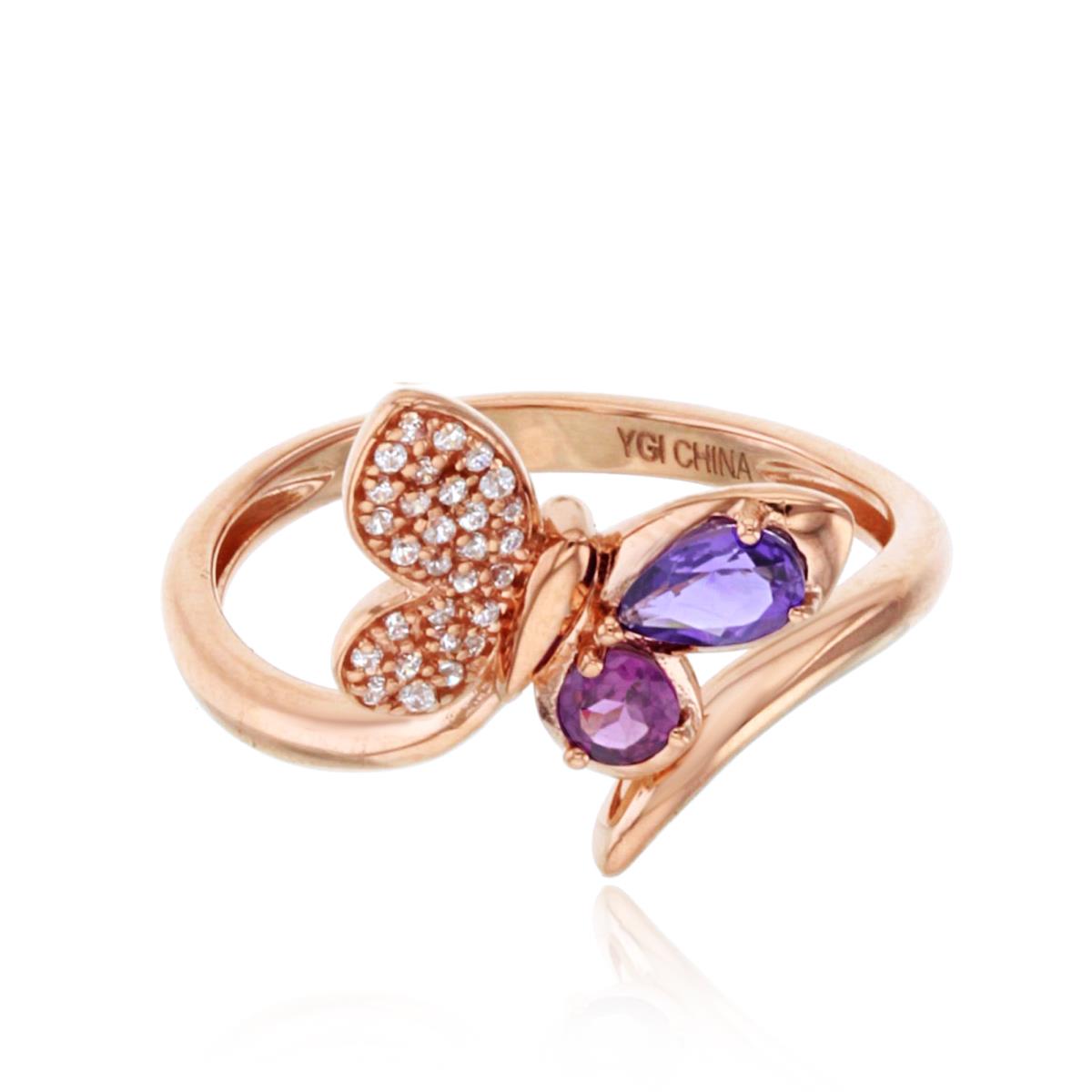 10K Rose Gold & Diamond and 5x3mm Ps Rhodolite,Rd Amethyst Butterfly Ring