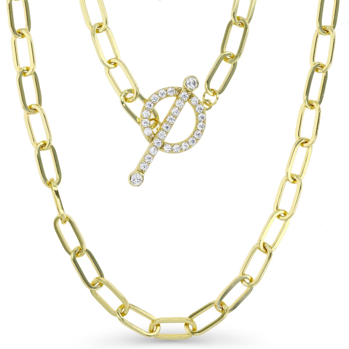 Sterling Silver Yellow 1 Micron 14MM  Paperclip White CZ 18" Chain Necklace