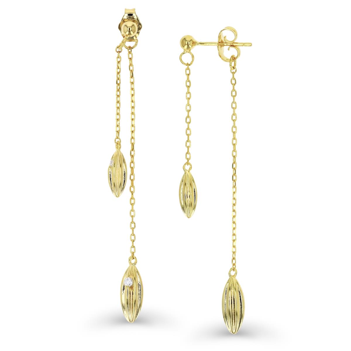 Sterling Silver Yellow 28X4.5MM Dangling Chain White CZ Earring