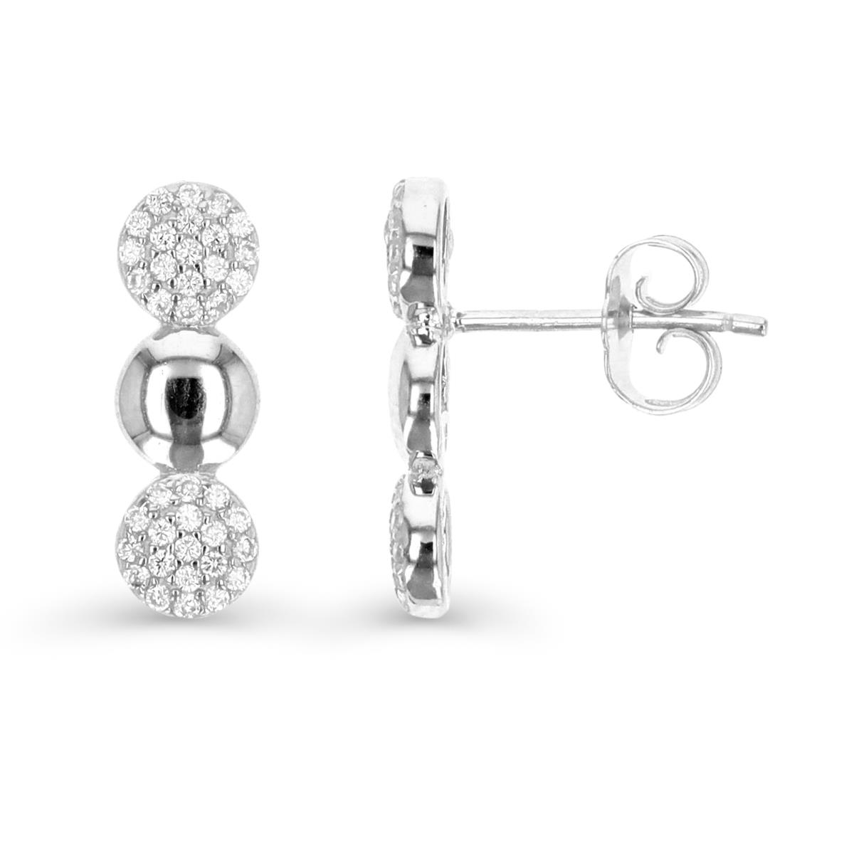 Sterling Silver Rhodium 16X5.5 Stud Micropave& Polished White CZ Earring