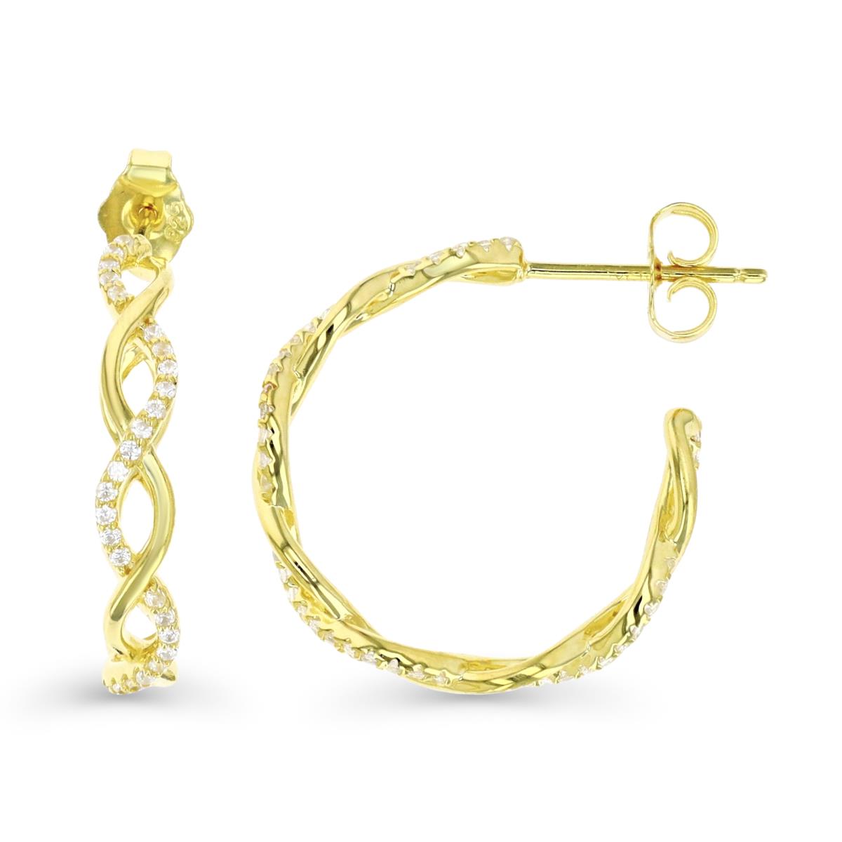 Sterling Silver Yellow 21X3.5MM White CZ Twisted Hoop Earring