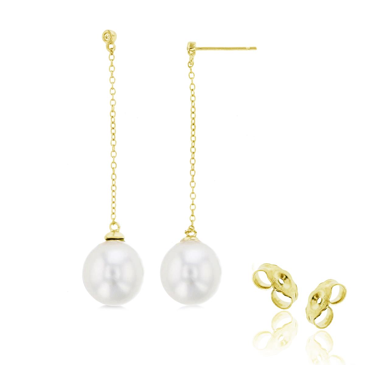 14K Yellow Gold 0.03 CTTW Rnd Diam & 8mm Rnd Pearl Drop on 1.5"Chain Earring