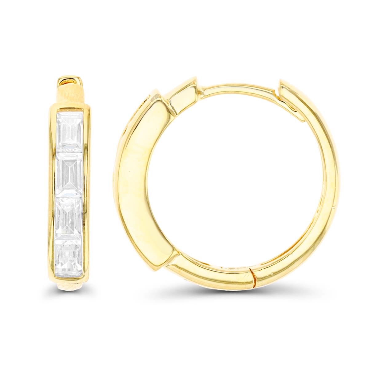 Sterling Silver Yellow 1 Micron 20X3MM Baguette White CZ Polished Hoop Earring