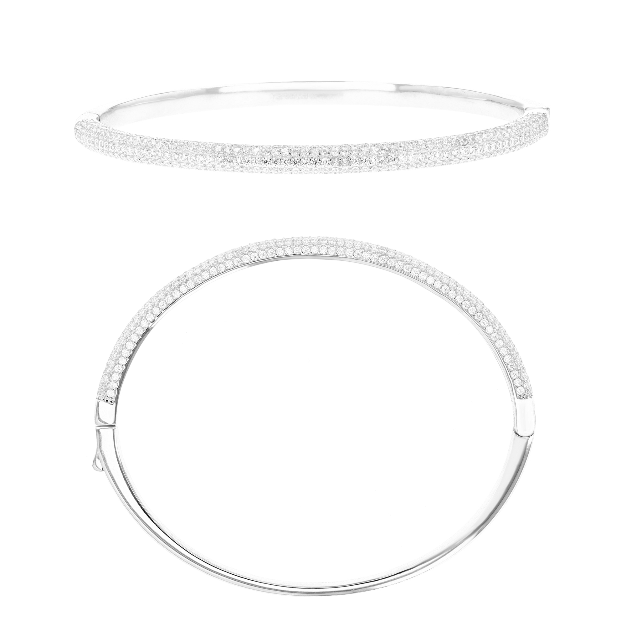 Sterling Silver Rhodium 3.8MM Bangle White CZ Bracelet