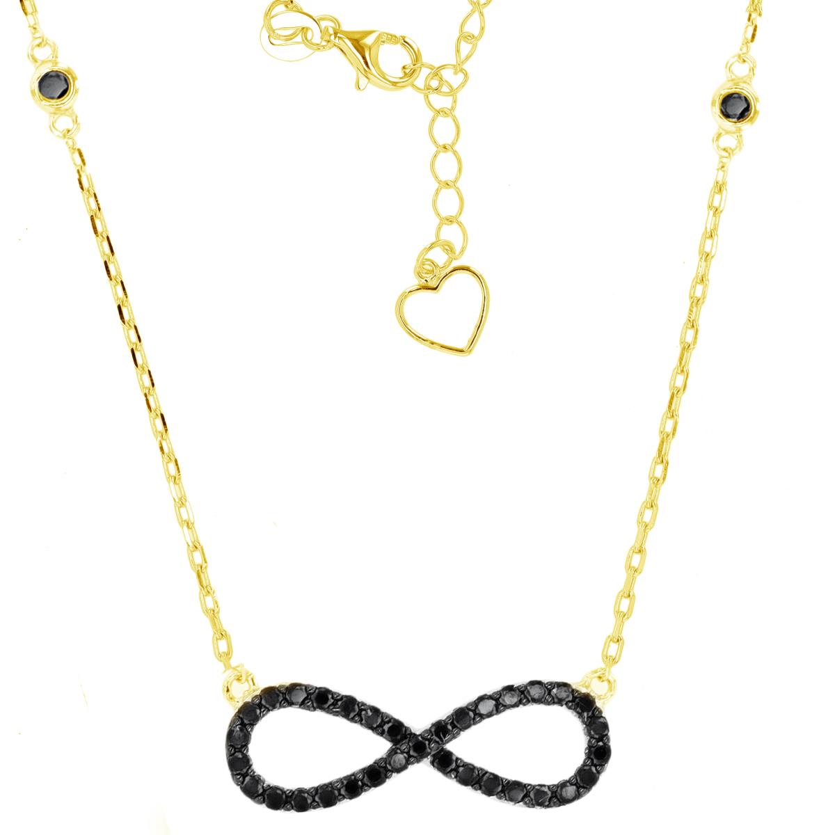 Sterling Silver Yellow Black CZ Infinity 18"+2" Necklace