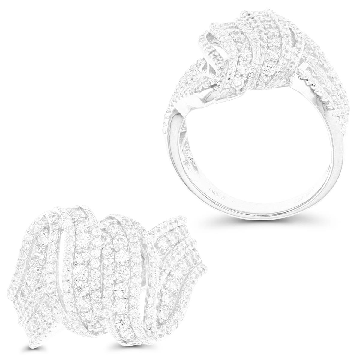 Sterling Silver Rhodium 14MM Fashion Micropave Twisted White CZ  Ring