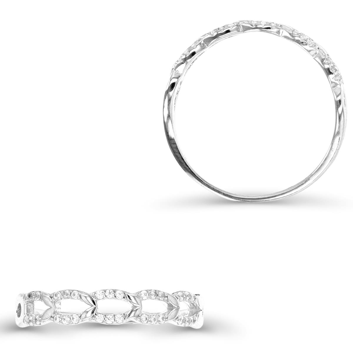 Sterling Silver Rhodium 3.5MM Chain White CZ  Band Ring