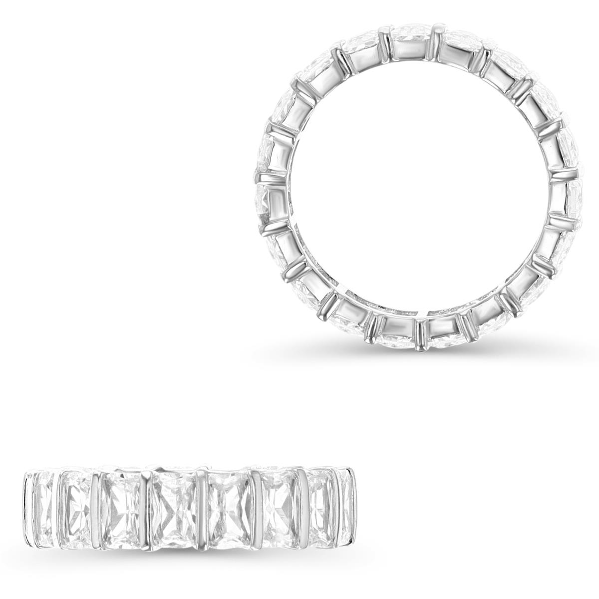 Sterling Silver Rhodium 5.3MM Eternity Emerald Cut White CZ Ring