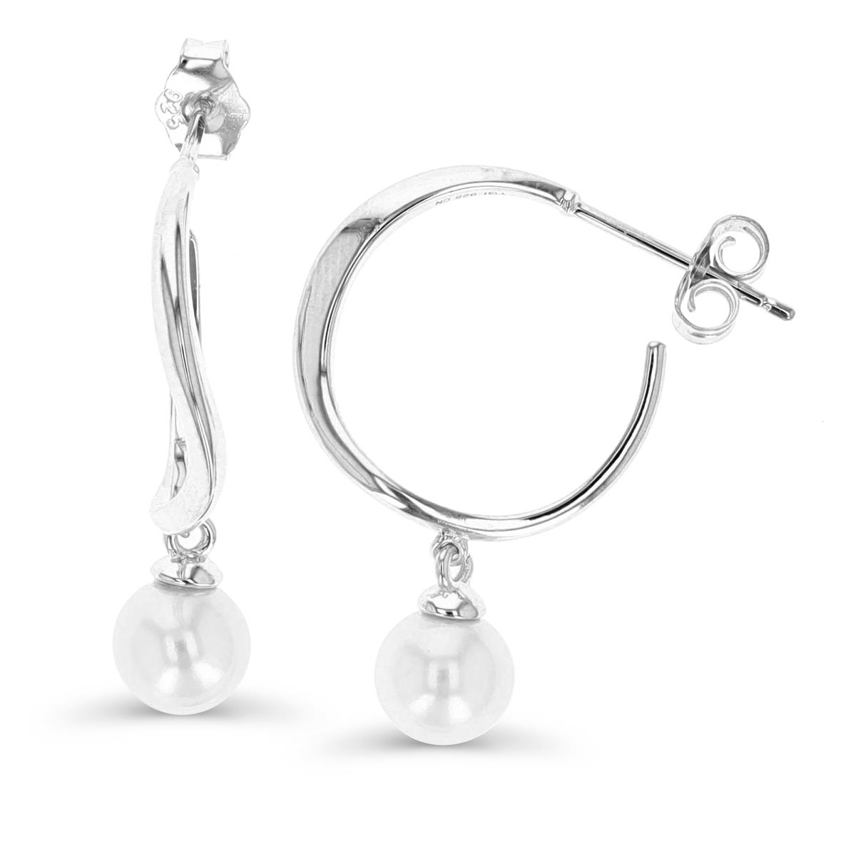Sterling Silver Rhodium 26X7MM Fresh Water Pearl Polished Dangling Earring