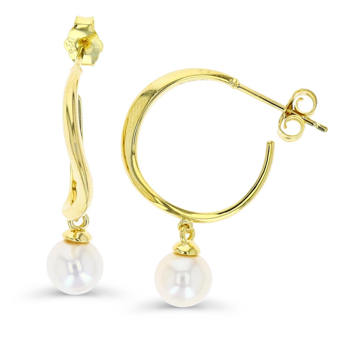 Sterling Silver Yellow 1 Micron 26X7MM Fresh Water Pearl Polished Dangling Earring