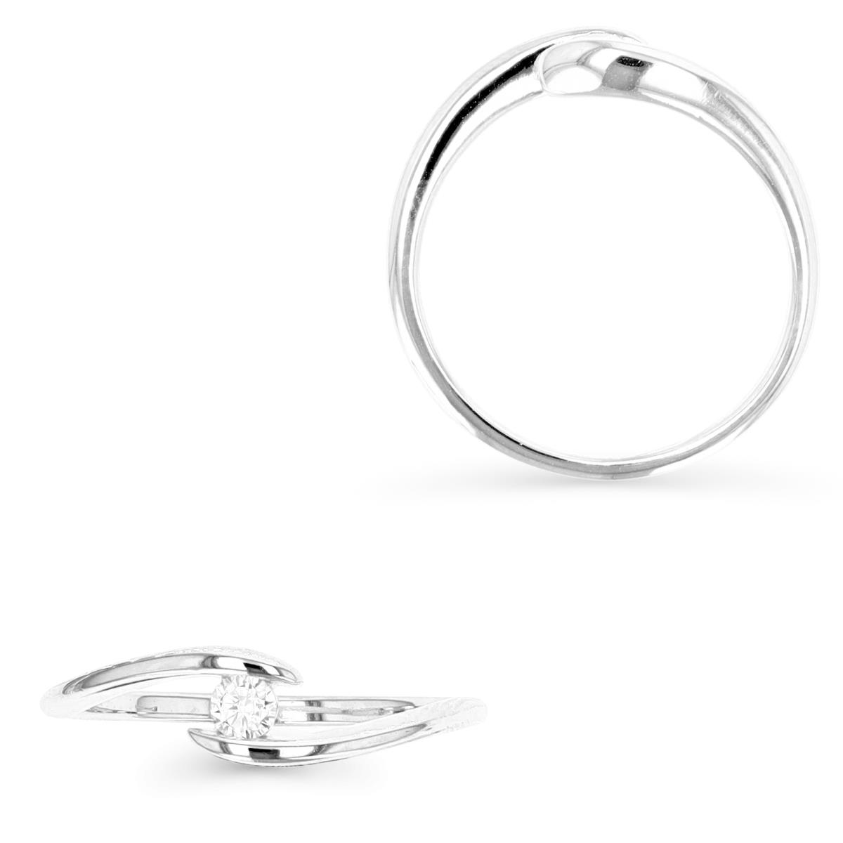 Sterling Silver Rhodium 3MM Solitaire White CZ Ring
