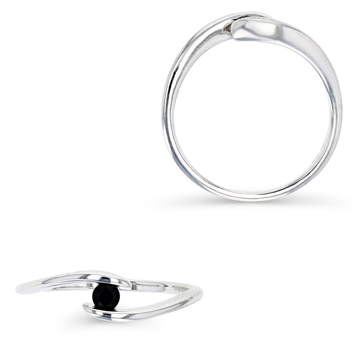 Sterling Silver Rhodium 3MM Solitaire Black Spinel Ring