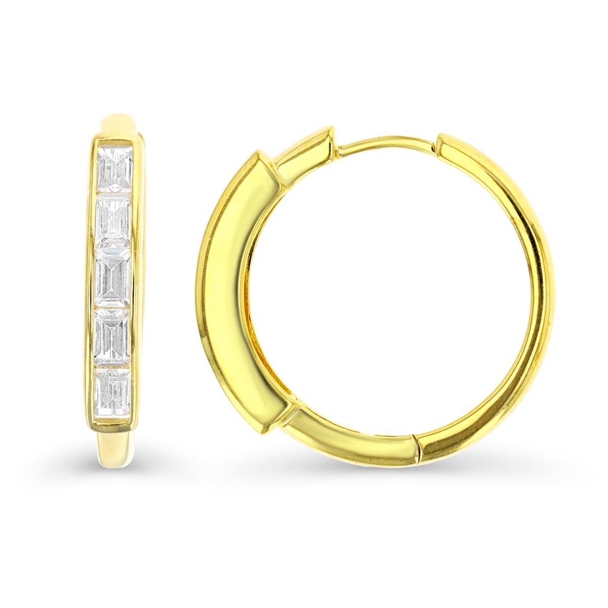 Sterling Silver Yellow 1 Micron 25X4MM Hoop Straight Baguette White CZ Earring