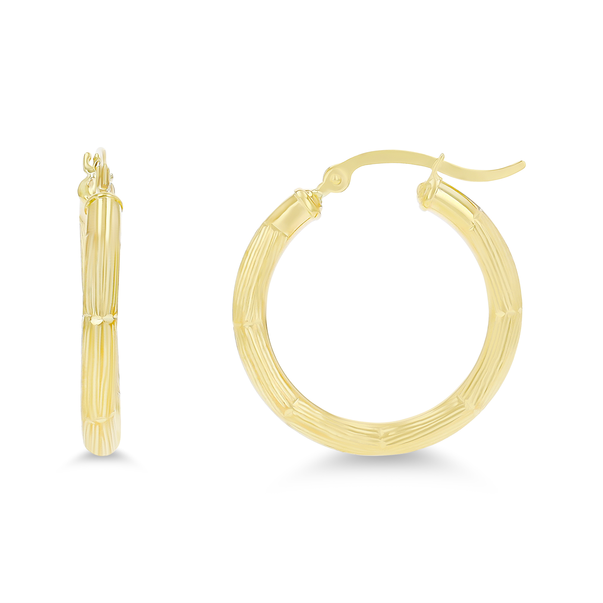 14K Yellow Gold 25x3mm (1.00") Textured Bamboo Hoop Earring